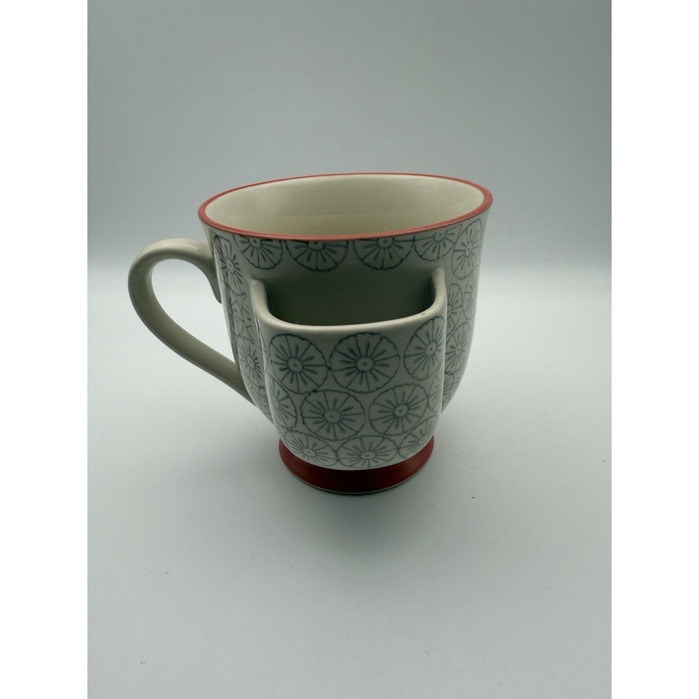 Creative Co-Op 12 Oz. Stoneware Teal Tea Cup Tea Bag Holder Red Trim Gift Mom
